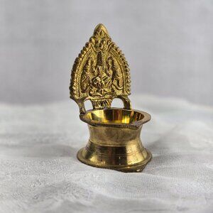 Hindu Brass Oil Lanp 3.5" Goddess Lakshmi Prayer Indian
